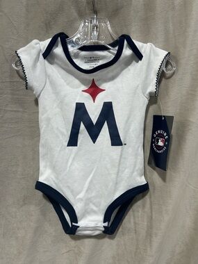 Genuine Merchandise White One-Piece Bodysuit with Navy Trim and Red Star
